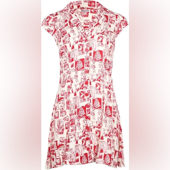 Reformation Dresses & Skirts - Reformation Concord Dress in comic print RARE 8 viscose blend cream red mini